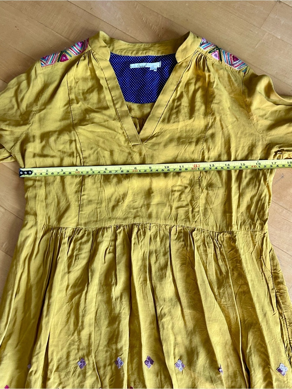 Anthropologie Floreat Embroidered, Boho V-Neck Dress, Gold, Pink, Size XS - Picture 11 of 17